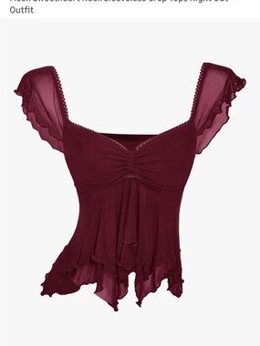 Women's Y2k Sweetheart Neck Ruffled Crop Top - Burgundy